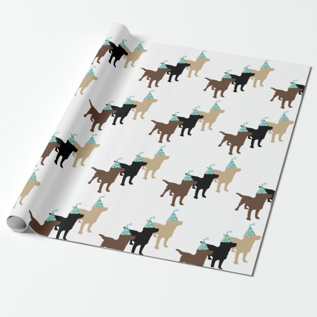 Labrador Retrievers In Birthday Party Hat Wrapping Paper (Unrolled)