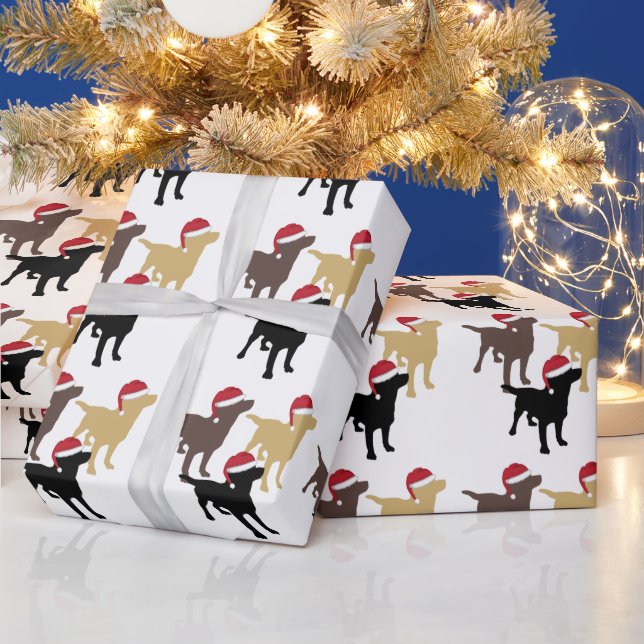 Labrador Retrievers In Santa Hat Christmas Wrapping Paper (Holidays)