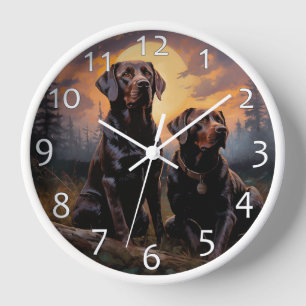 Labrador retrievers on a moonlit night  clock