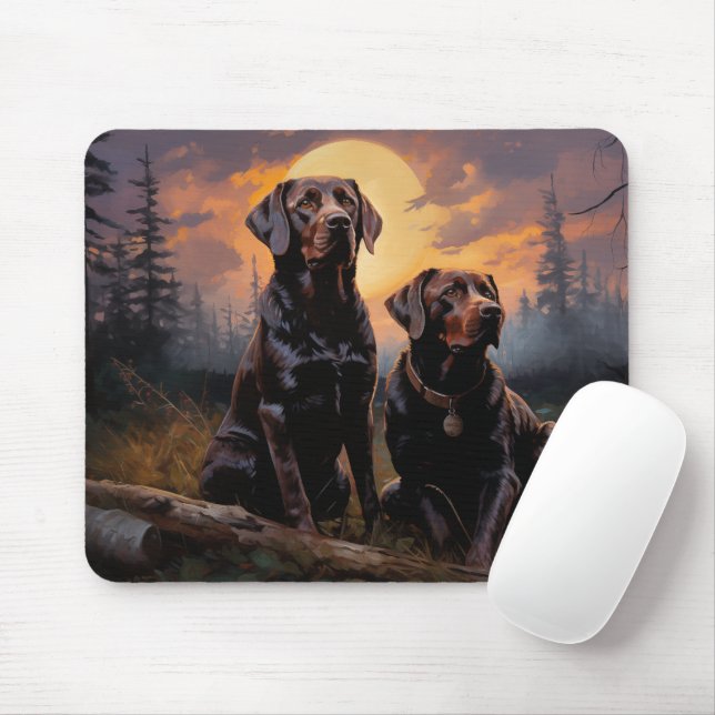 Labrador retrievers on a moonlit night  mouse mat (With Mouse)