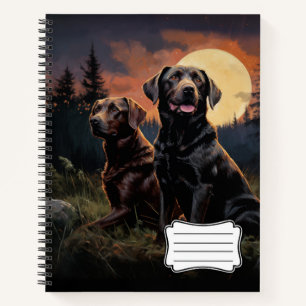 Labrador retrievers on a moonlit night notebook