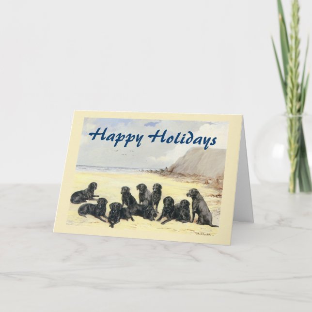 Labrador Retrievers On The Beach Christmas Card (Front)