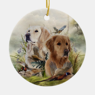 Labrador Retrievers with Pheasant ,Art  Ceramic Tree Decoration