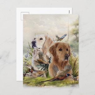 Labrador Retrievers with Pheasant ,Art  Holiday Postcard