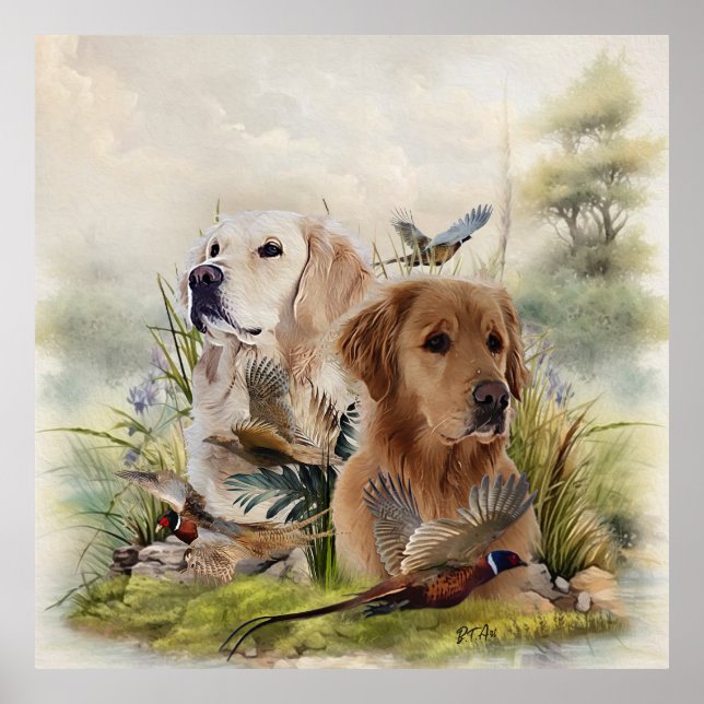 Labrador Retrievers with Pheasant ,Art  Poster (Front)