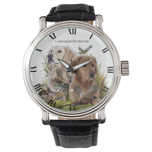 Labrador Retrievers with Pheasant ,Art  Watch (Front)