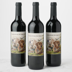 Labrador Retrievers with Pheasant ,Art Wine Label