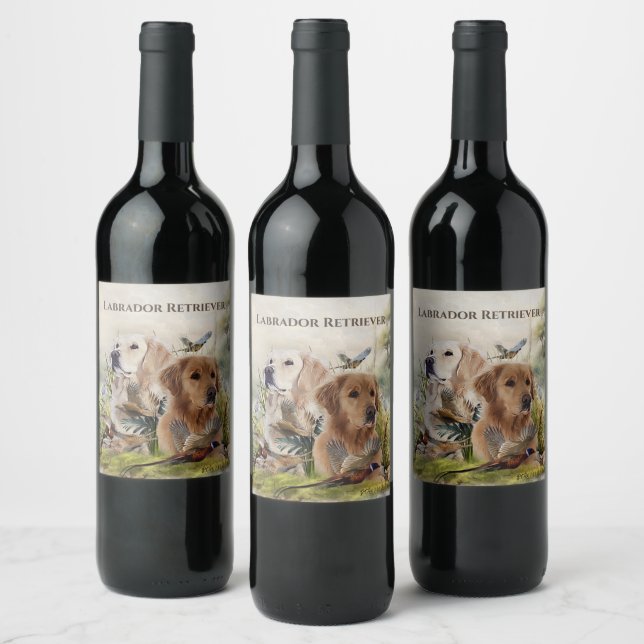 Labrador Retrievers with Pheasant ,Art  Wine Label (Bottles)