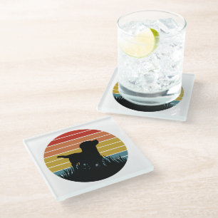 Labrador Retro Sunset Glass Coaster