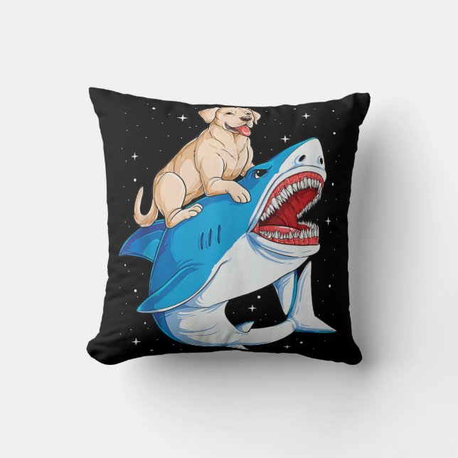 Labrador Riding Shark, Jawsome Dog Lover Gifts Cushion (Front)