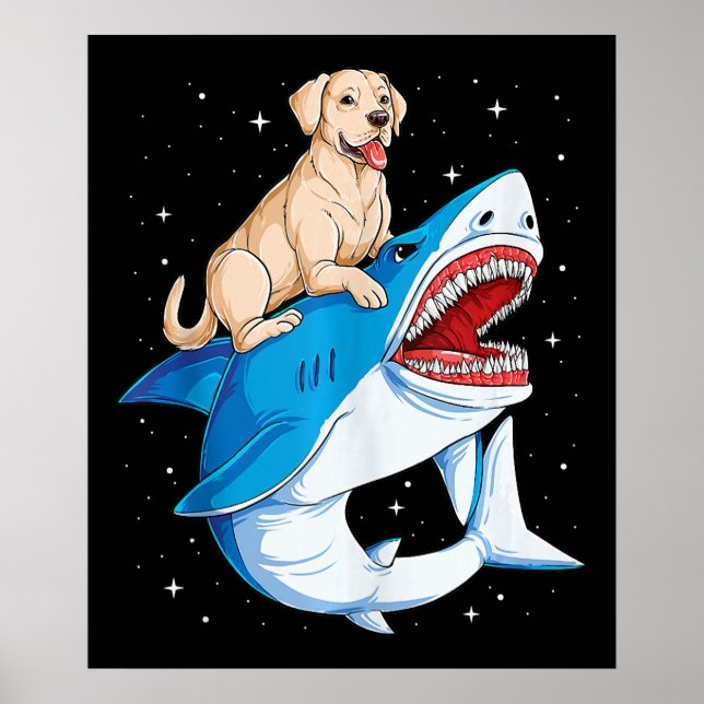 Labrador Riding Shark, Jawsome Dog Lover Gifts Poster (Front)