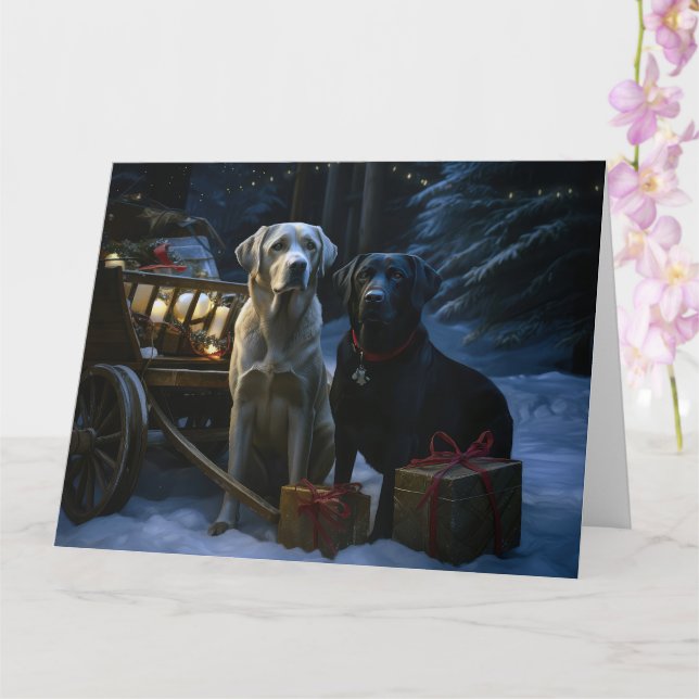 Labrador Snowy Sleigh Christmas Decor  Card (Orchid)
