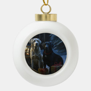 Labrador Snowy Sleigh Christmas Decor Ceramic Ball Christmas Ornament