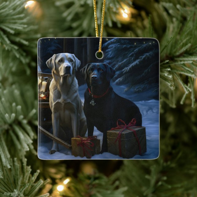 Labrador Snowy Sleigh Christmas Decor  Ceramic Ornament (Tree)