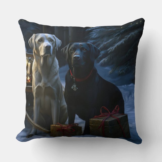 Labrador Snowy Sleigh Christmas Decor  Cushion (Front)
