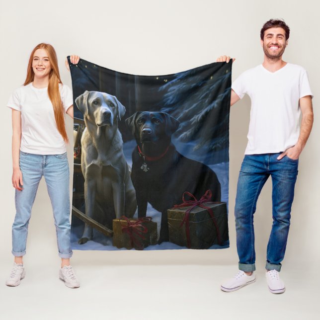 Labrador Snowy Sleigh Christmas Decor  Fleece Blanket (In Situ)