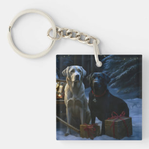 Labrador Snowy Sleigh Christmas Decor Key Ring