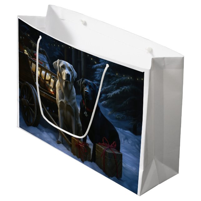 Labrador Snowy Sleigh Christmas Decor  Large Gift Bag (Front Angled)