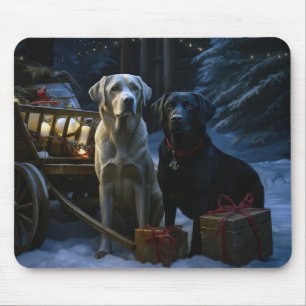 Labrador Snowy Sleigh Christmas Decor Mouse Mat