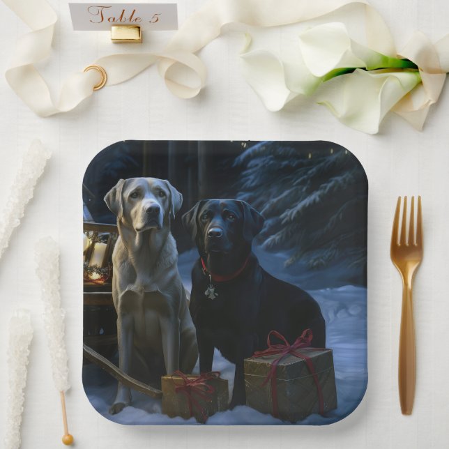 Labrador Snowy Sleigh Christmas Decor  Paper Plate (Wedding)