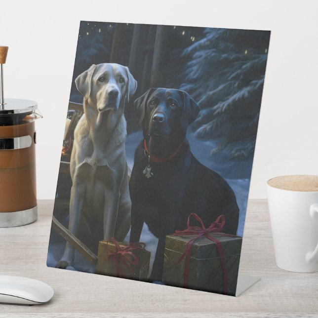 Labrador Snowy Sleigh Christmas Decor  Pedestal Sign (In SItu)