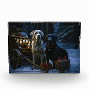 Labrador Snowy Sleigh Christmas Decor  Photo Block