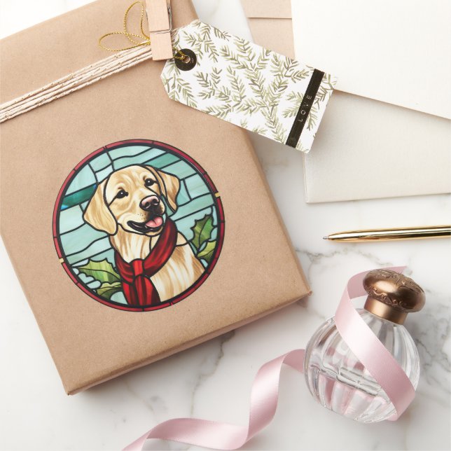 Labrador Stained Glass Christmas Classic Round Sticker (Gifting)