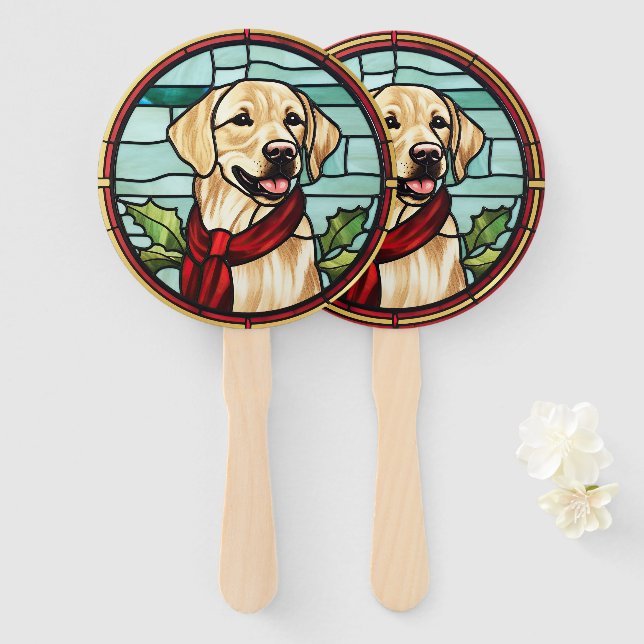 Labrador Stained Glass Christmas Hand Fan (Front and Back)