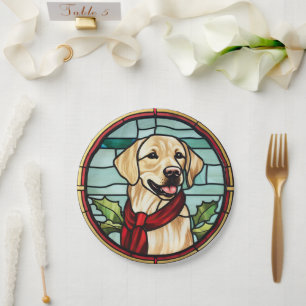 Labrador Stained Glass Christmas Paper Plate