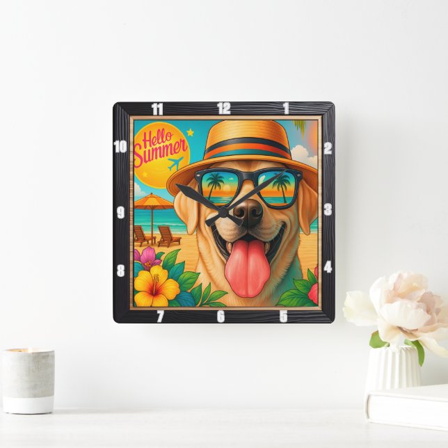Labrador Summer Beach Vacation Square Wall Clock (Home)