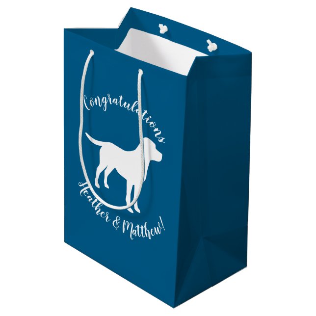 Labrador Theme - Dog Baby Shower Blue Lab Medium Gift Bag (Back Angled)