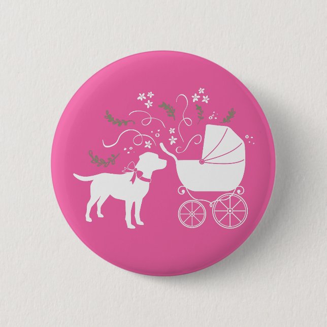 Labrador Theme Dog Baby Shower Pink Lab 6 Cm Round Badge (Front)