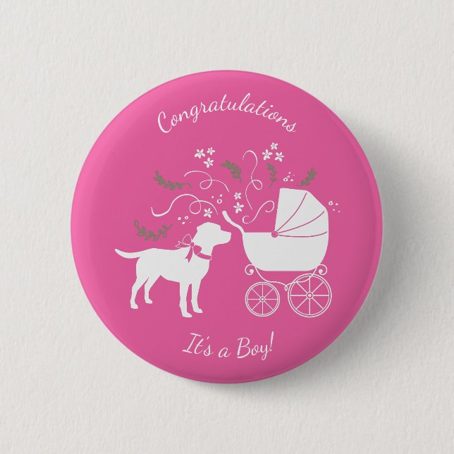 Labrador Theme Dog Baby Shower Pink Lab 6 Cm Round Badge (Front)