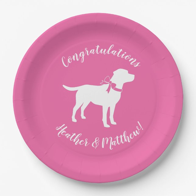 Labrador Theme Dog Baby Shower Pink Lab Paper Plate (Front)
