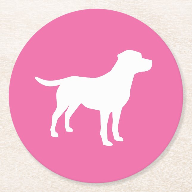 Labrador Theme Dog Baby Shower Pink Lab Round Paper Coaster (Front)