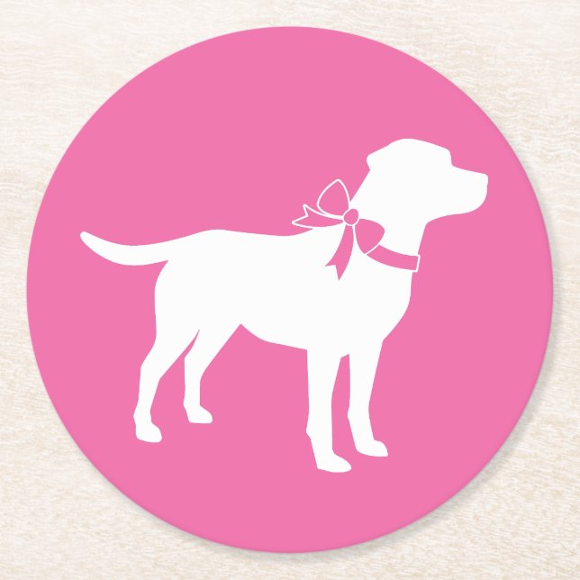 Labrador Theme Dog Baby Shower Pink Lab Round Paper Coaster (Front)
