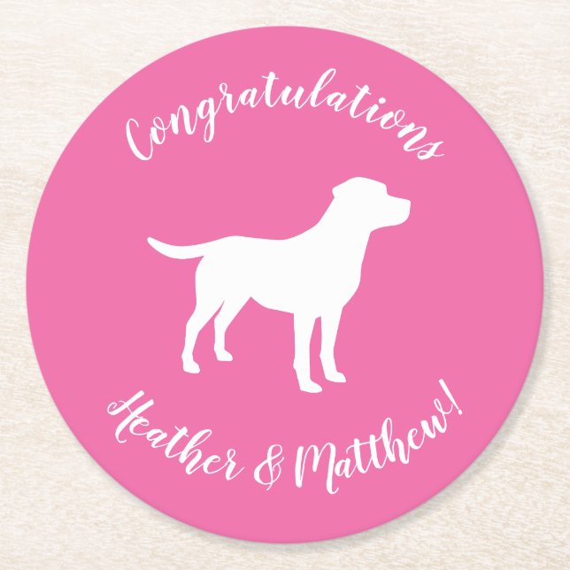 Labrador Theme Dog Baby Shower Pink Lab Round Paper Coaster (Front)