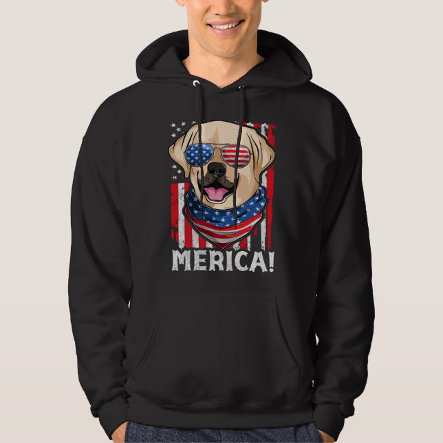 Labrador USA Patriotic Dog Apparel American Flag M Hoodie (Front)