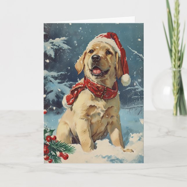 Labrador vintage personalised Christmas Holiday Card (Front)