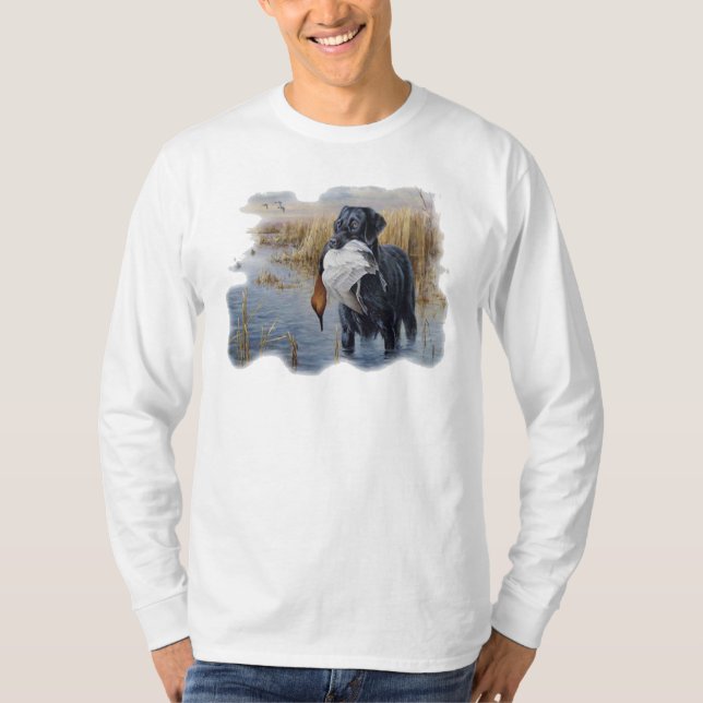 Labrador with Duck- Duck Hunting T-Shirt (Front)