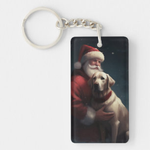 Labrador With Santa Claus Festive Christmas Key Ring