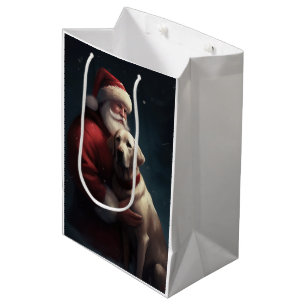 Labrador With Santa Claus Festive Christmas  Medium Gift Bag