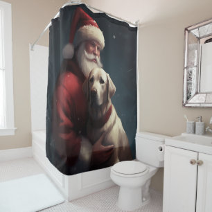 Labrador With Santa Claus Festive Christmas Shower Curtain