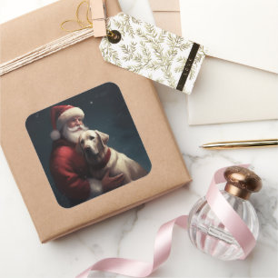 Labrador With Santa Claus Festive Christmas Square Sticker