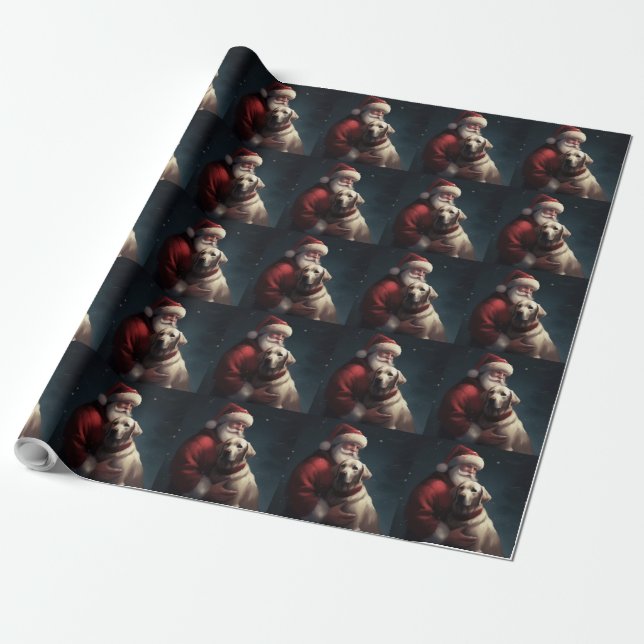 Labrador With Santa Claus Festive Christmas  Wrapping Paper (Unrolled)