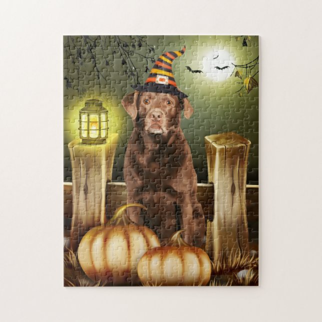 Labrador with Witch Hat Halloween Gift Idea Jigsaw Puzzle (Vertical)