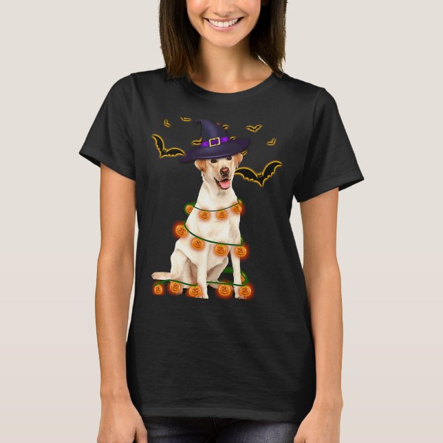 Labrador Wizard Hat Tree Lights Pumpkin Party Hall T-Shirt (Front)