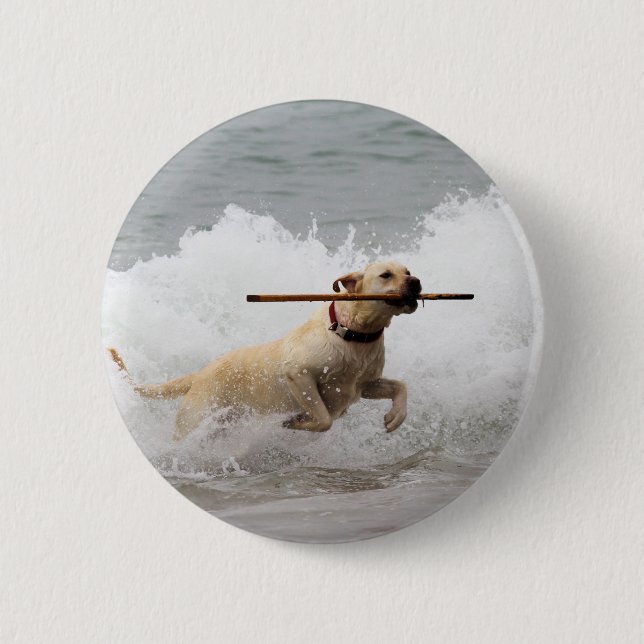 Labrador - Yellow - Go Fetch! 6 Cm Round Badge (Front)