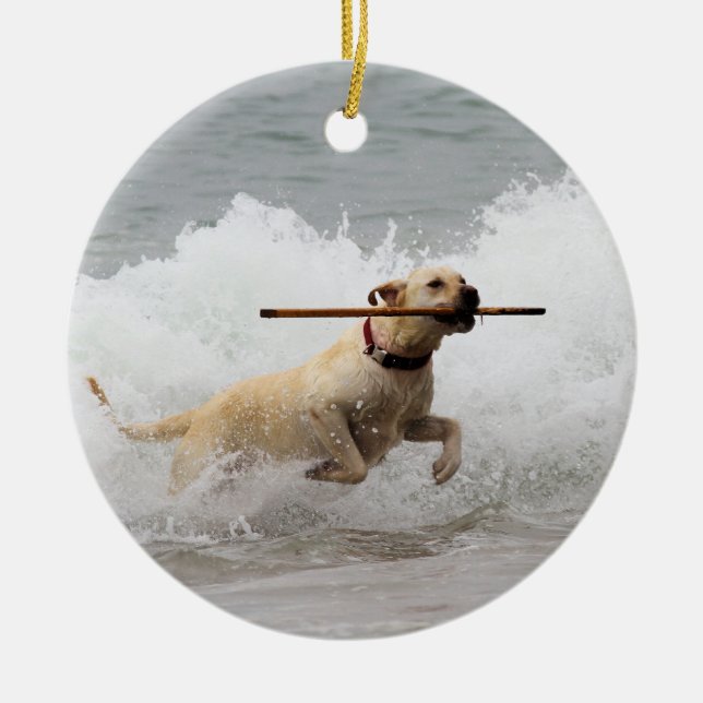 Labrador - Yellow - Go Fetch! Ceramic Tree Decoration (Front)