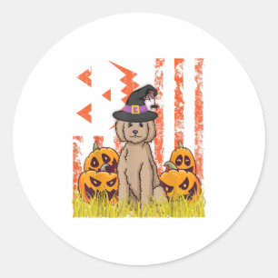 Labradordoodle Dog Witch Dancing Pumpkins Ha Classic Round Sticker